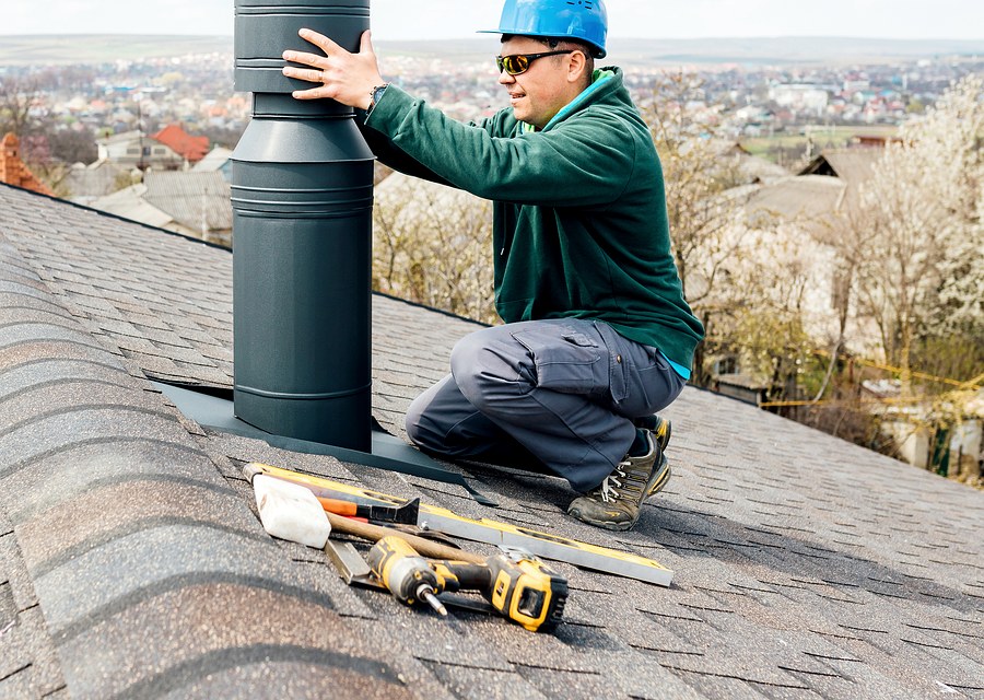 Chimney sweep at work near Southbridge, MA