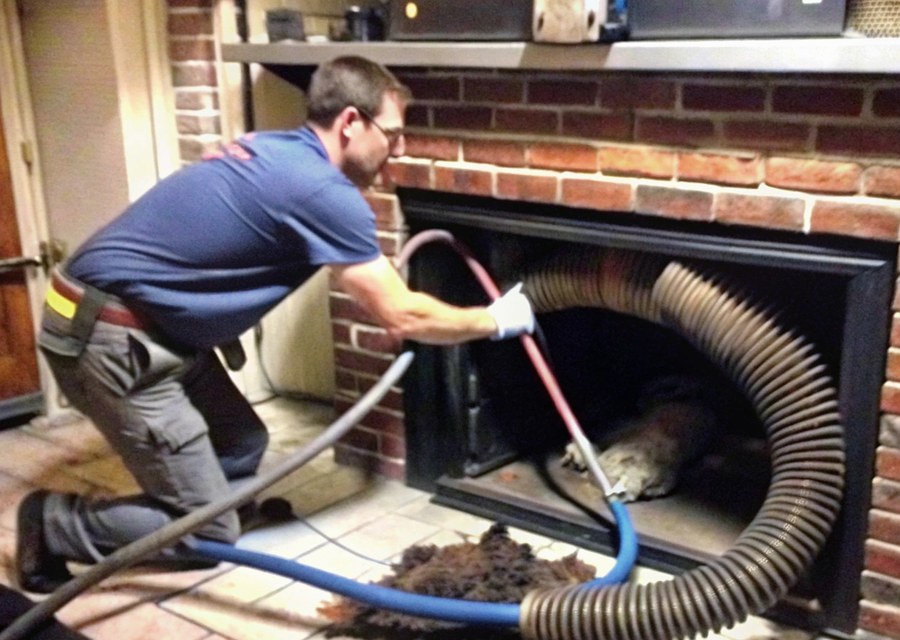 Chimney sweep at work near Warrington, PA