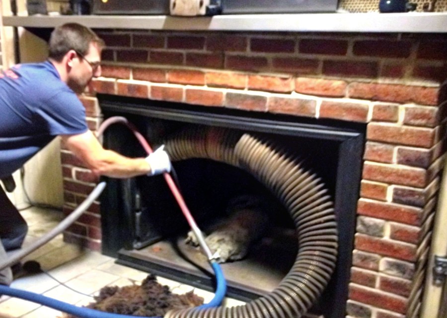 Chimney sweep at work near Caddo Mills, TX
