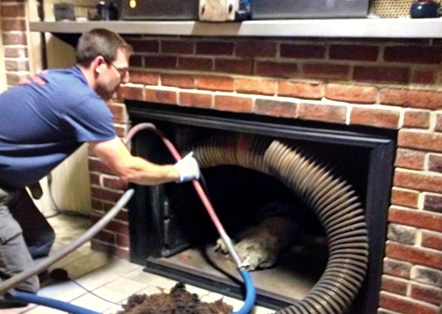 Chimney sweep at work near Spring, TX