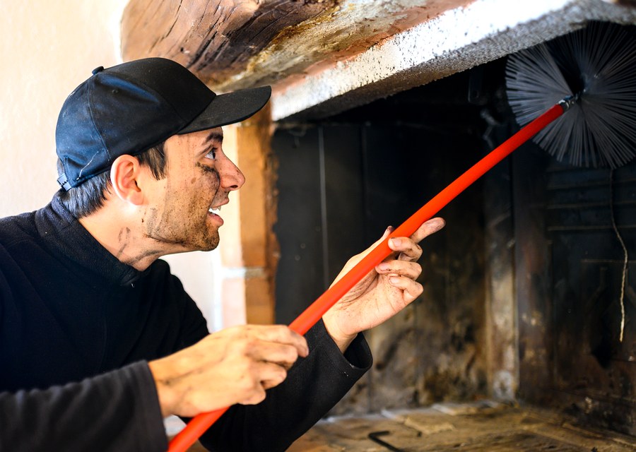 Chimney sweep at work near Swampscott, MA
