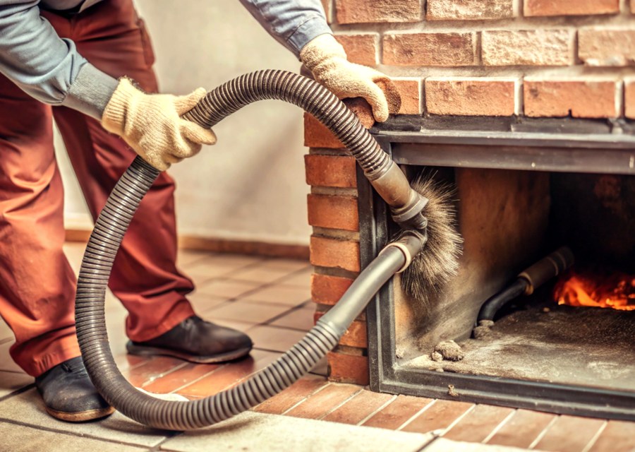 Chimney sweep at work near Townsend, MA