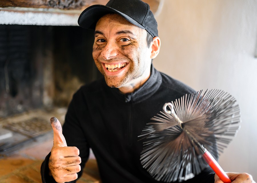 Chimney sweep at work near Springfield, MA