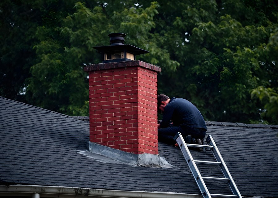 Chimney sweep at work near Channelview, TX
