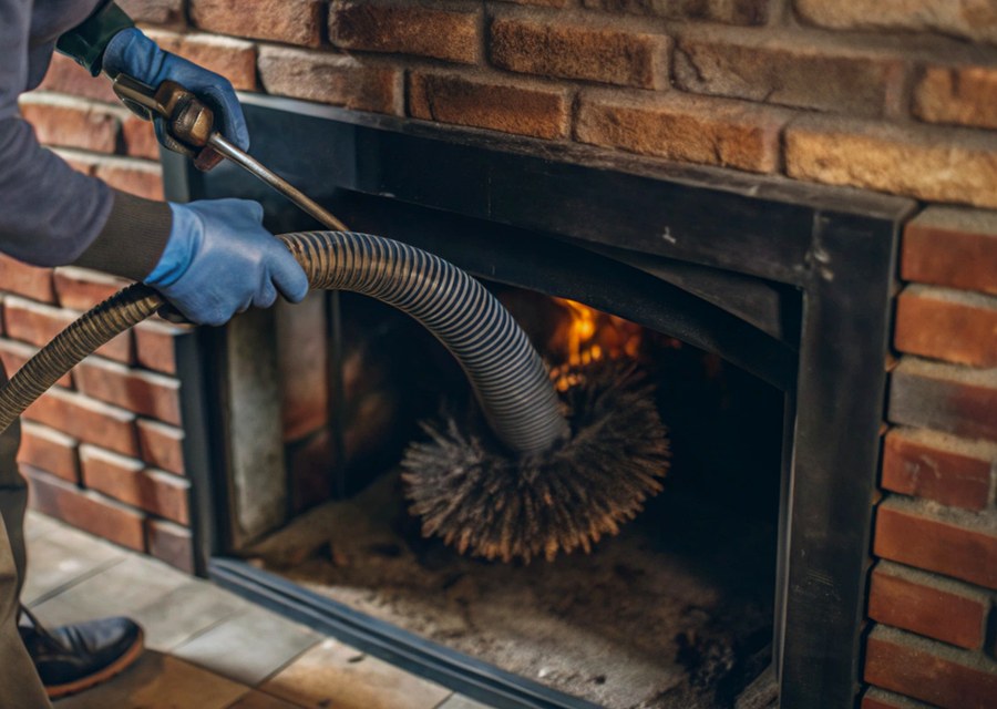 Chimney sweep at work near Amesbury, MA
