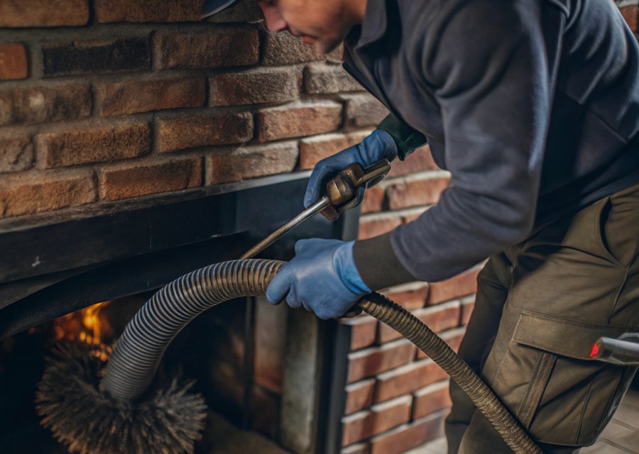 Chimney sweep at work near Hamilton, MA