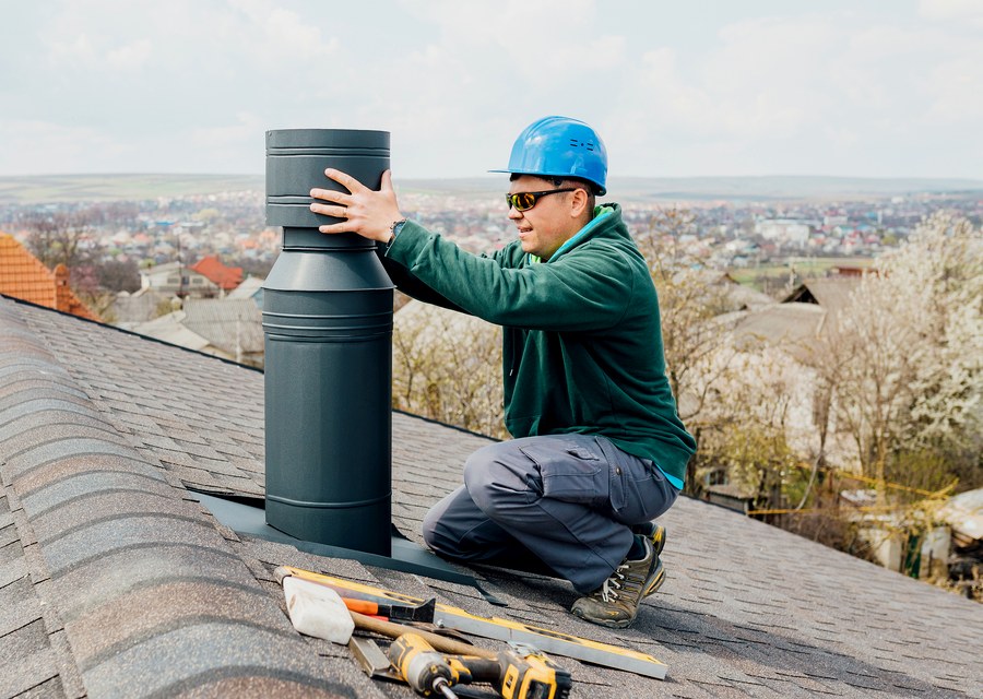 Chimney sweep at work near Greenfield, MA