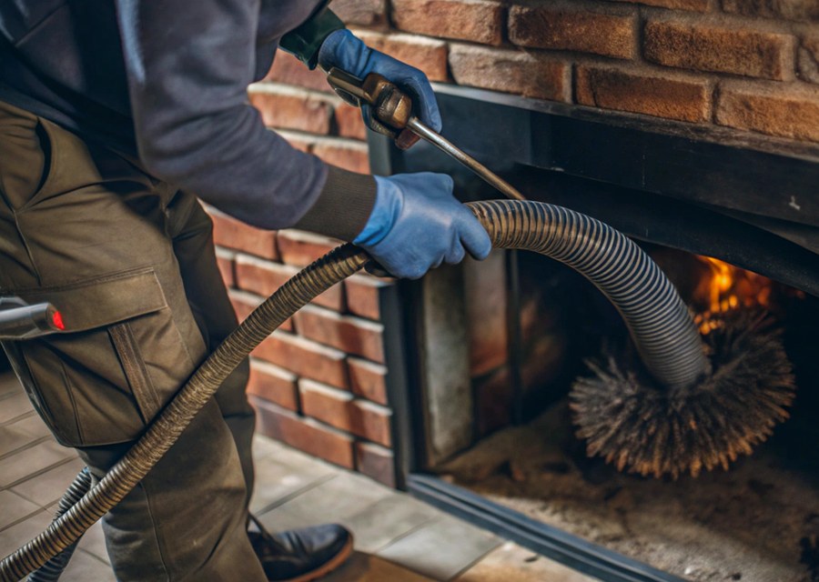 Chimney sweep at work near Ashburnham, MA