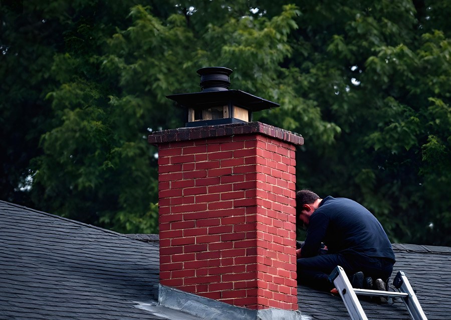 Chimney sweep at work near Lynnfield, MA