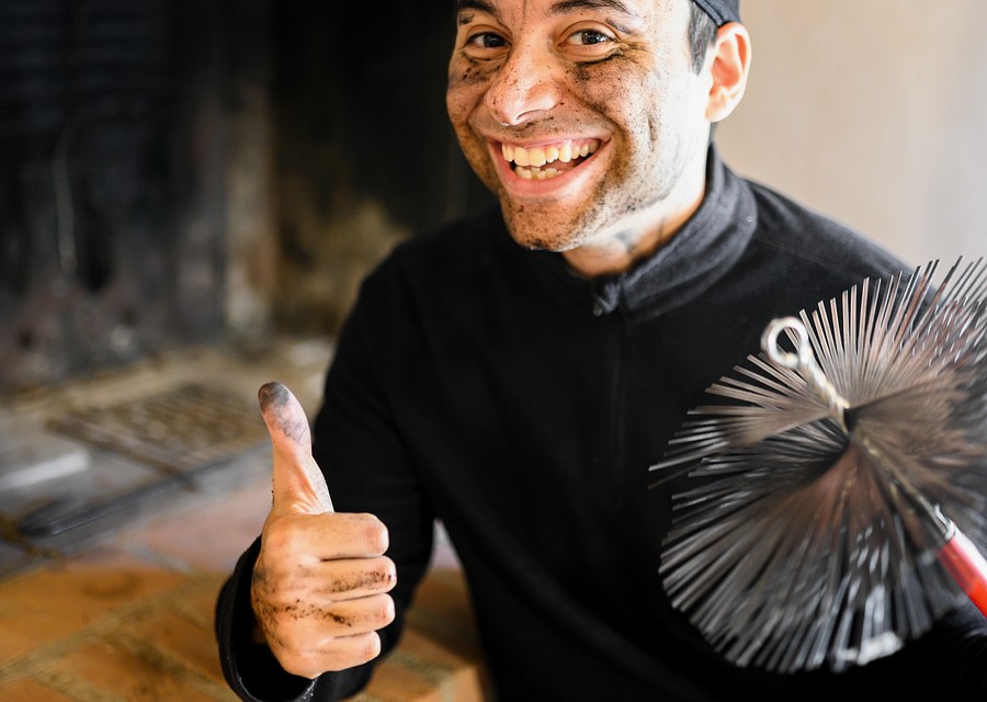 Chimney sweep at work near Forney, TX