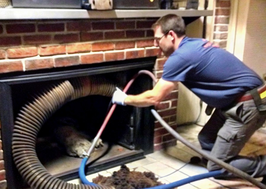 Chimney sweep at work near Lunenburg, MA