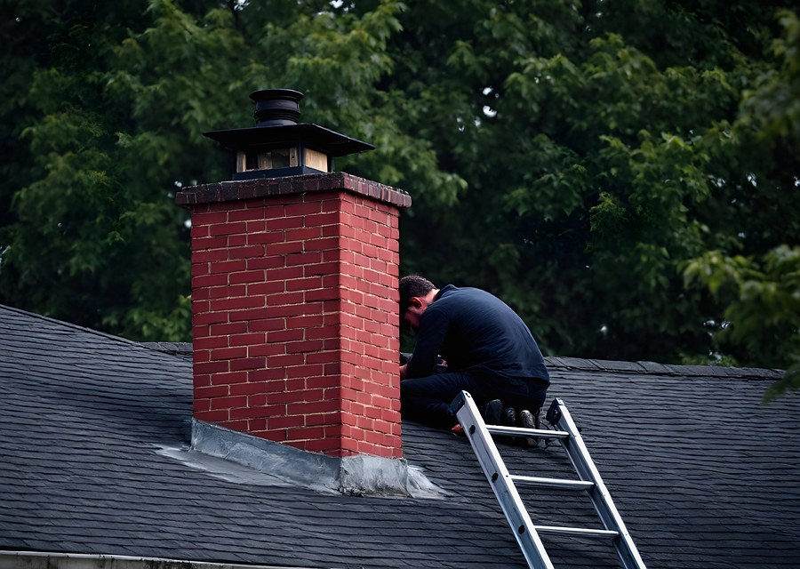 Chimney sweep at work near Billerica, MA