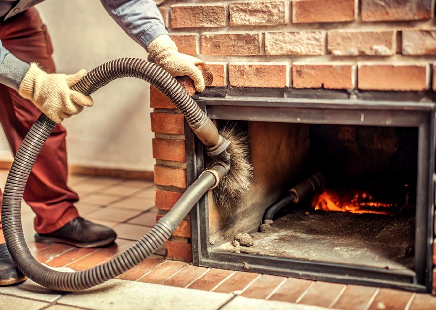 Chimney sweep at work near Salisbury, MA