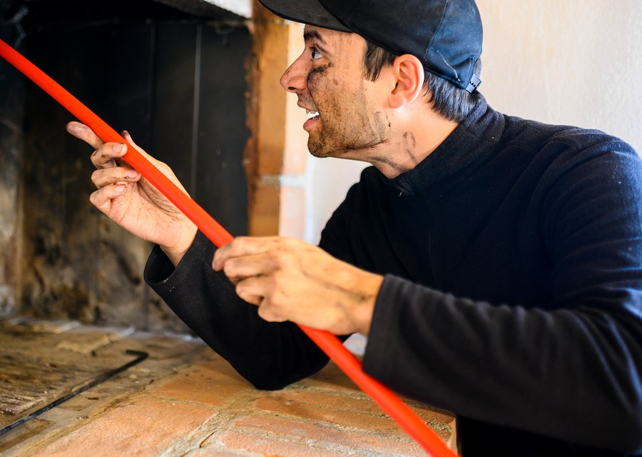 Chimney sweep at work near Warwick, PA