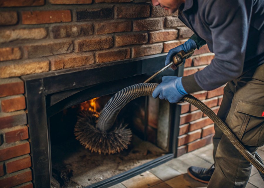 Chimney sweep at work near Great Barrington, MA