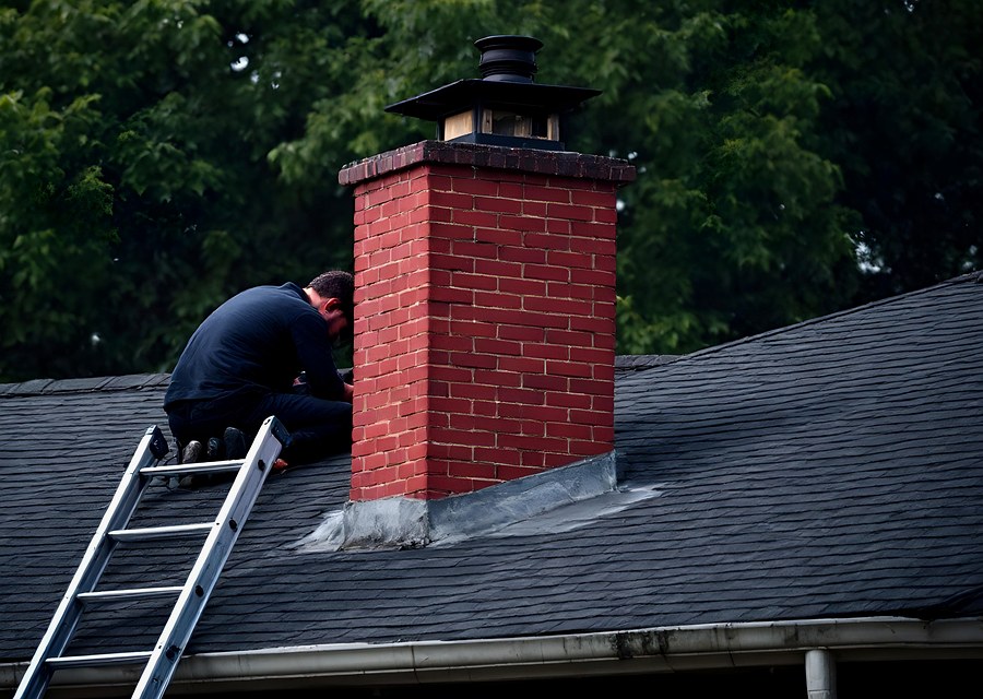 Chimney sweep at work near Humble, TX