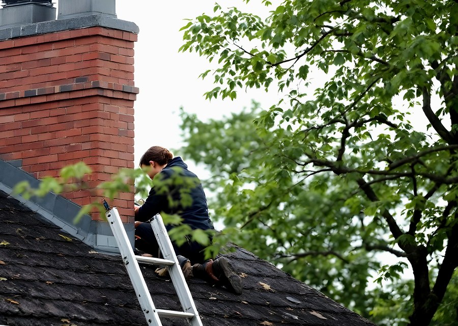 Chimney sweep at work near Liberty Hill, TX