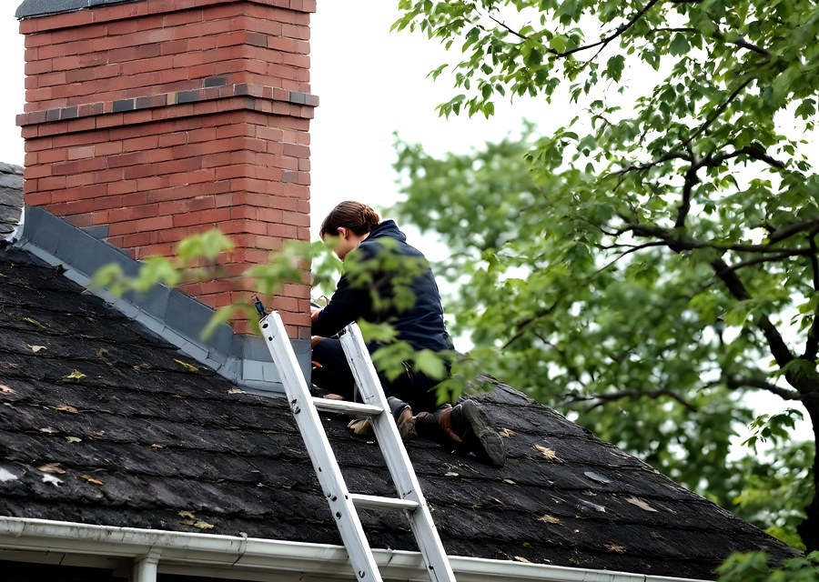 Chimney sweep at work near Alvarado, TX
