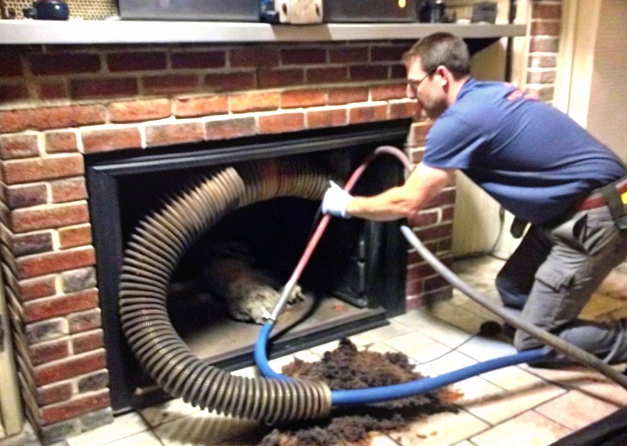 Chimney sweep at work near Blooming Grove, TX