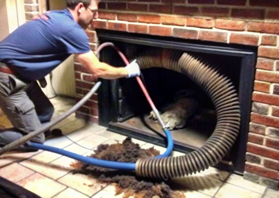 Chimney sweep at work near Nevada, TX