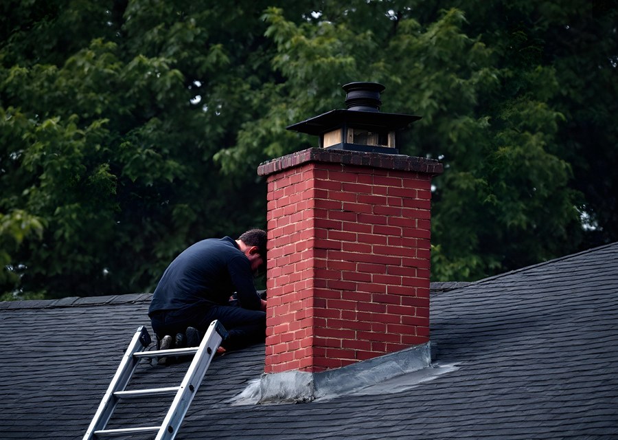 Chimney sweep at work near Converse, TX