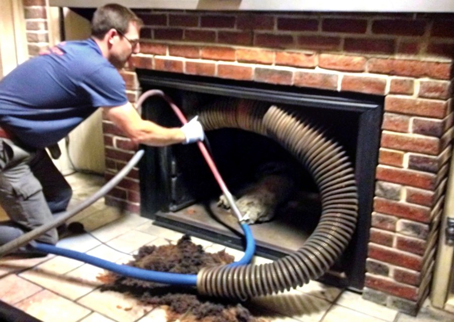 Chimney sweep at work near Grand Prairie, TX