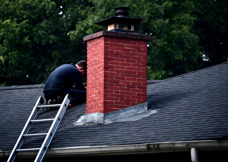 Chimney sweep at work near Northampton, PA