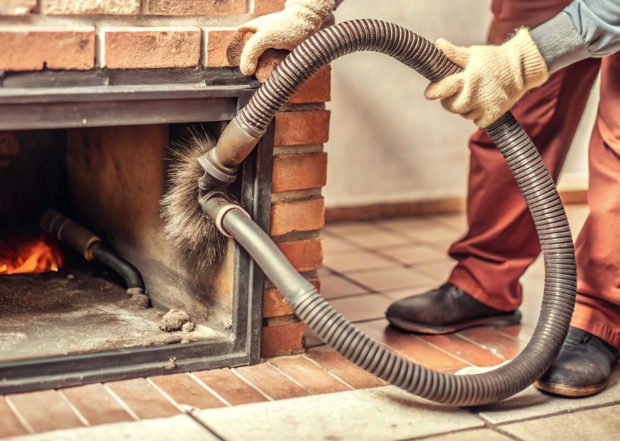 Chimney sweep at work near Elgin, TX