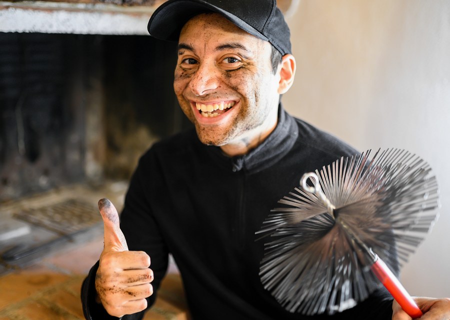 Chimney sweep at work near San Antonio, TX