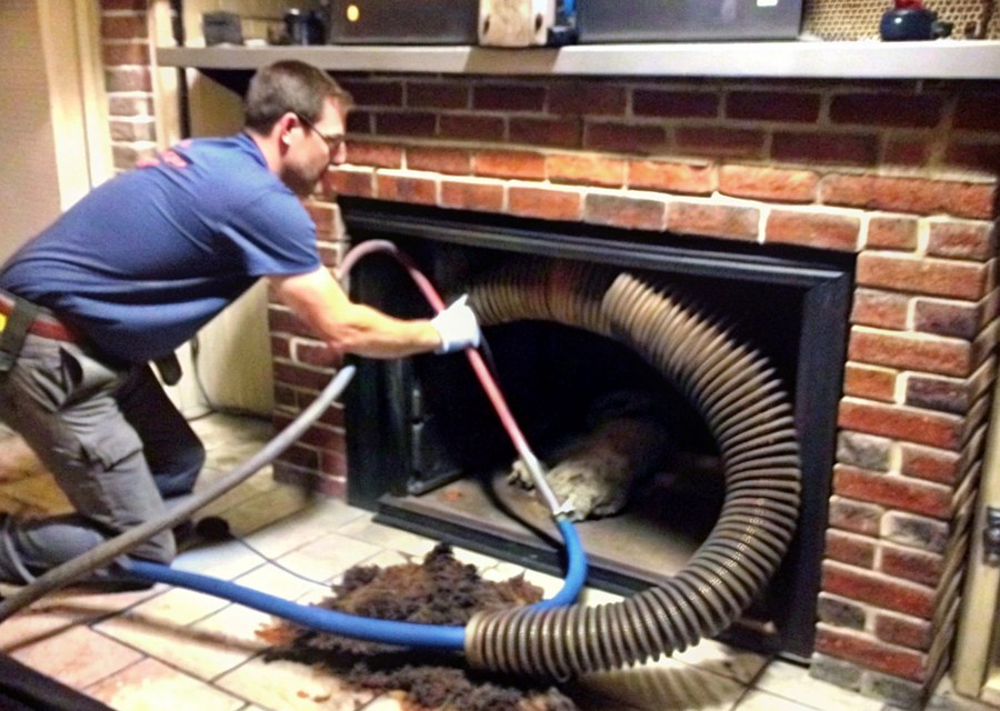 Chimney sweep at work near Lynn, MA