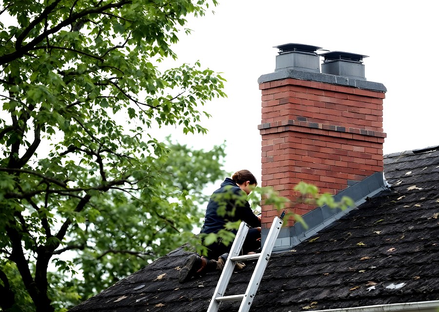 Chimney sweep at work near La Marque, TX