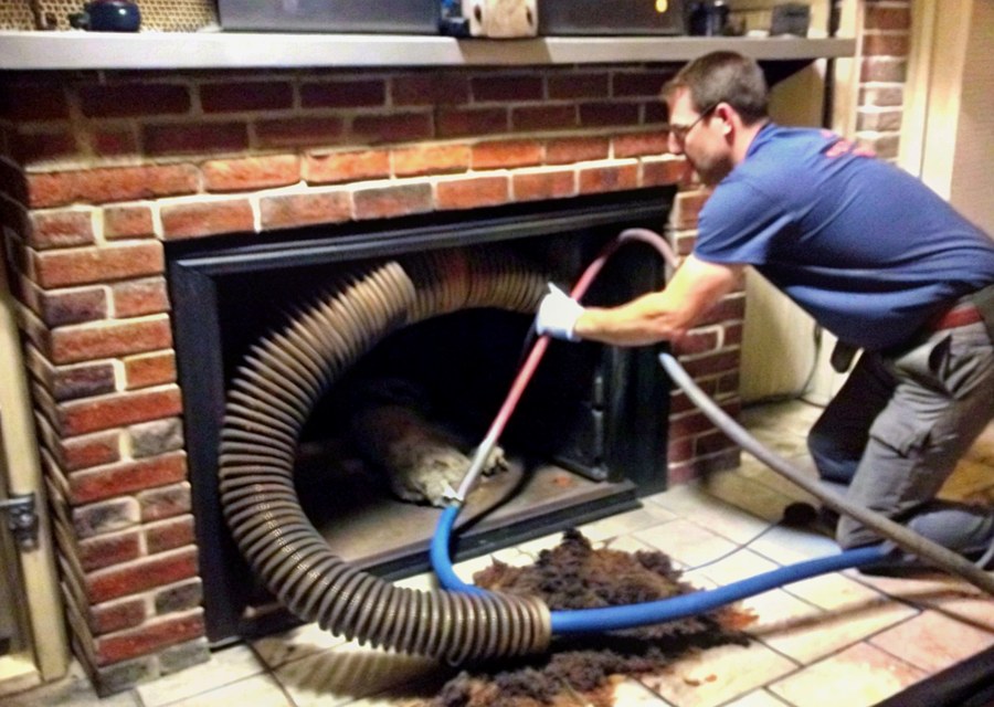 Chimney sweep at work near Luling, TX