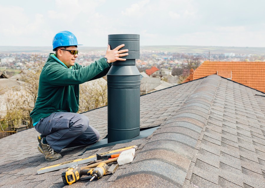 Chimney sweep at work near Roanoke, TX