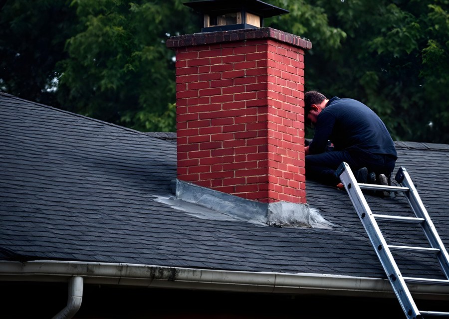 Chimney sweep at work near North Brookfield, MA