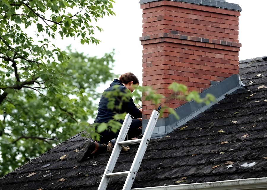 Chimney sweep at work near Northbridge, MA