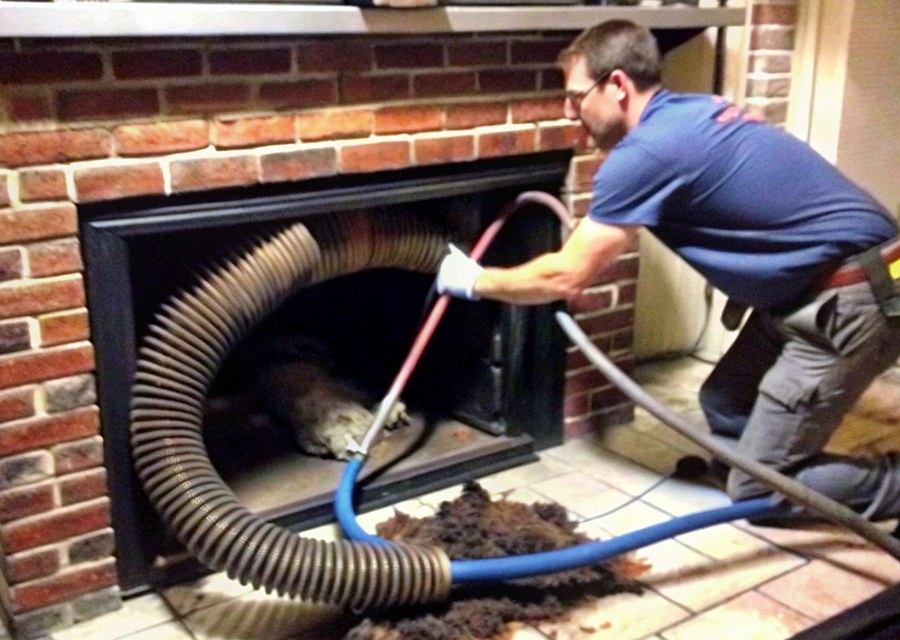 Chimney sweep at work near Bristol, PA