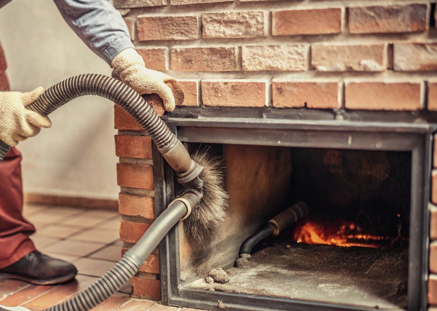 Chimney sweep at work near West Columbia, TX