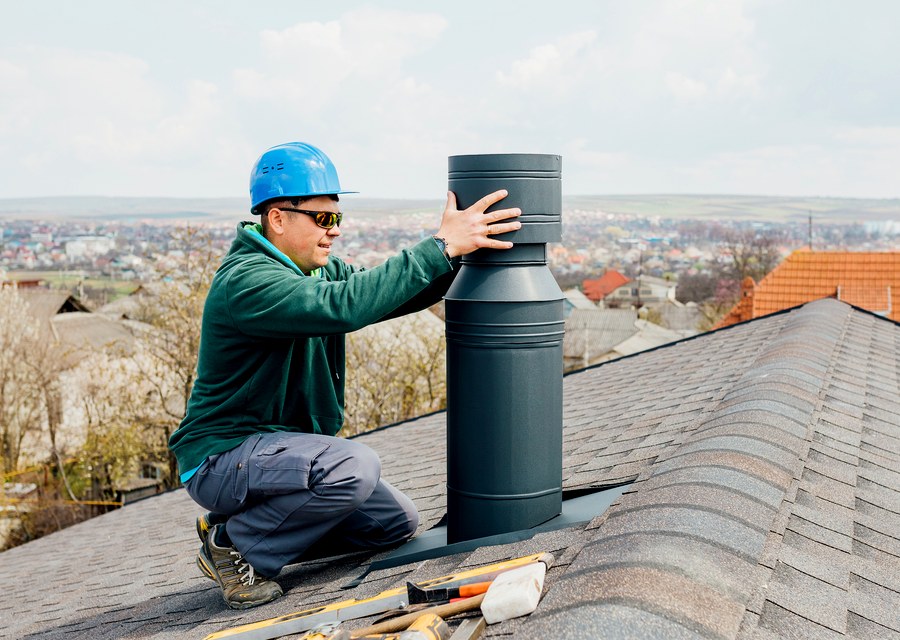Chimney sweep at work near Russell, MA