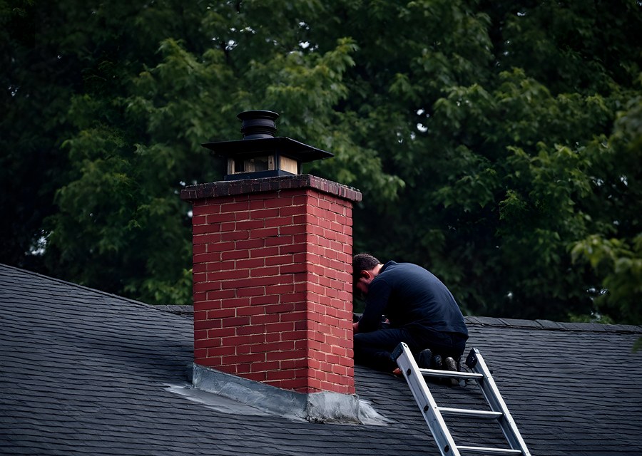 Chimney sweep at work near Agawam, MA