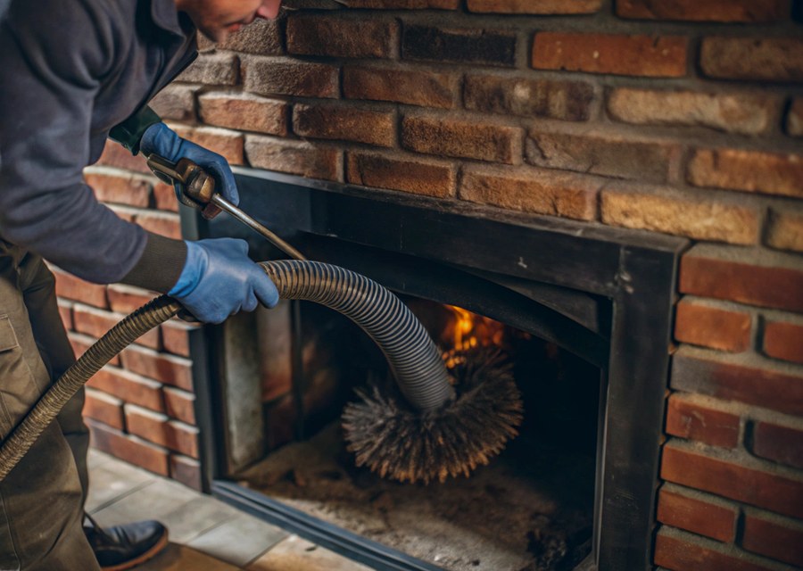 Chimney sweep at work near Concord, MA