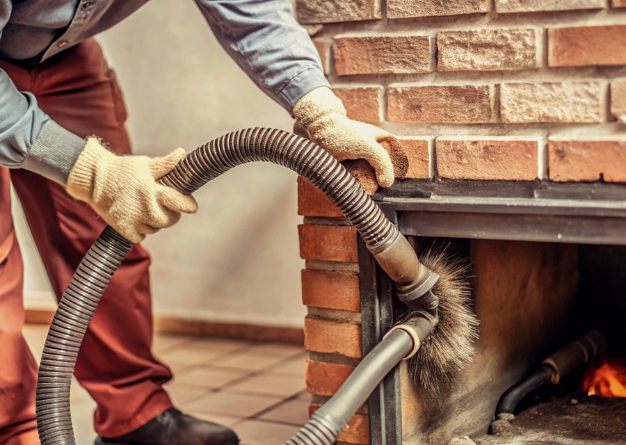 Chimney sweep at work near Mustang Ridge, TX