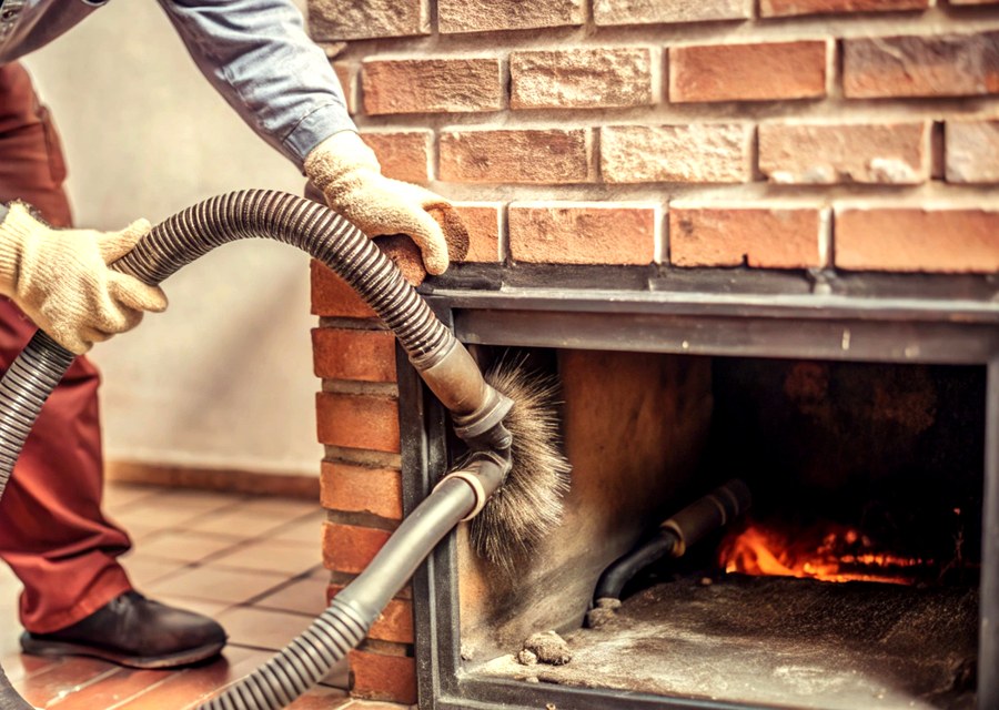 Chimney sweep at work near Manchaca, TX