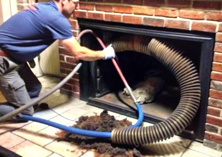 Chimney sweep at work near Nockamixon, PA