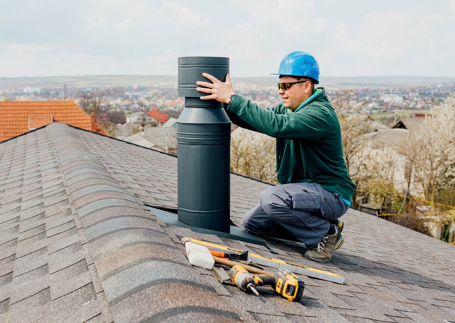 Chimney sweep at work near Longmeadow, MA