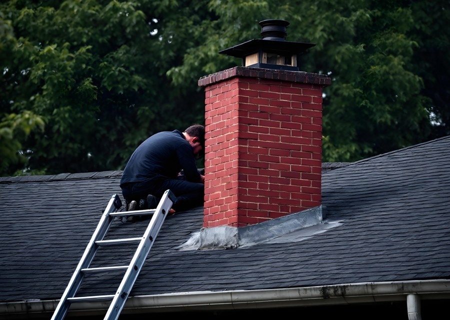 Chimney sweep at work near Hockley, TX