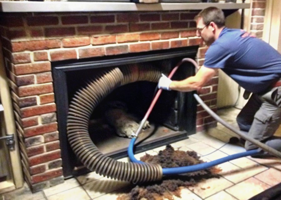 Chimney sweep at work near New Caney, TX