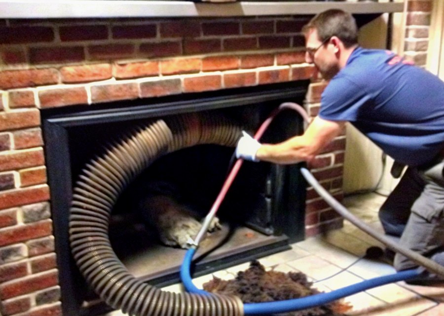 Chimney sweep at work near San Antonio, TX