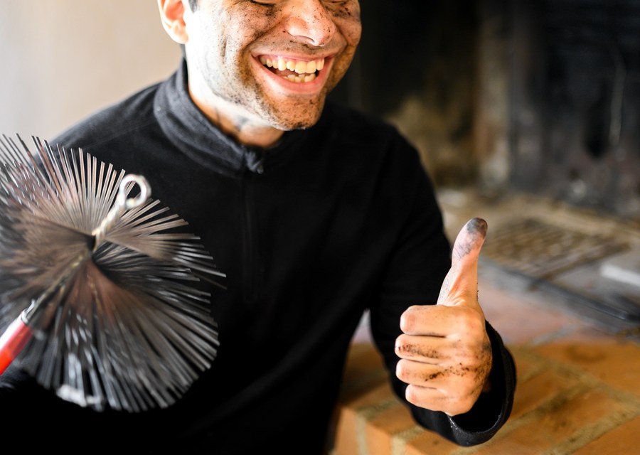Chimney sweep at work near Marion, TX