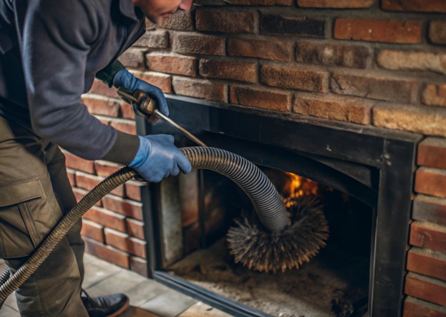Chimney sweep at work near Ware, MA