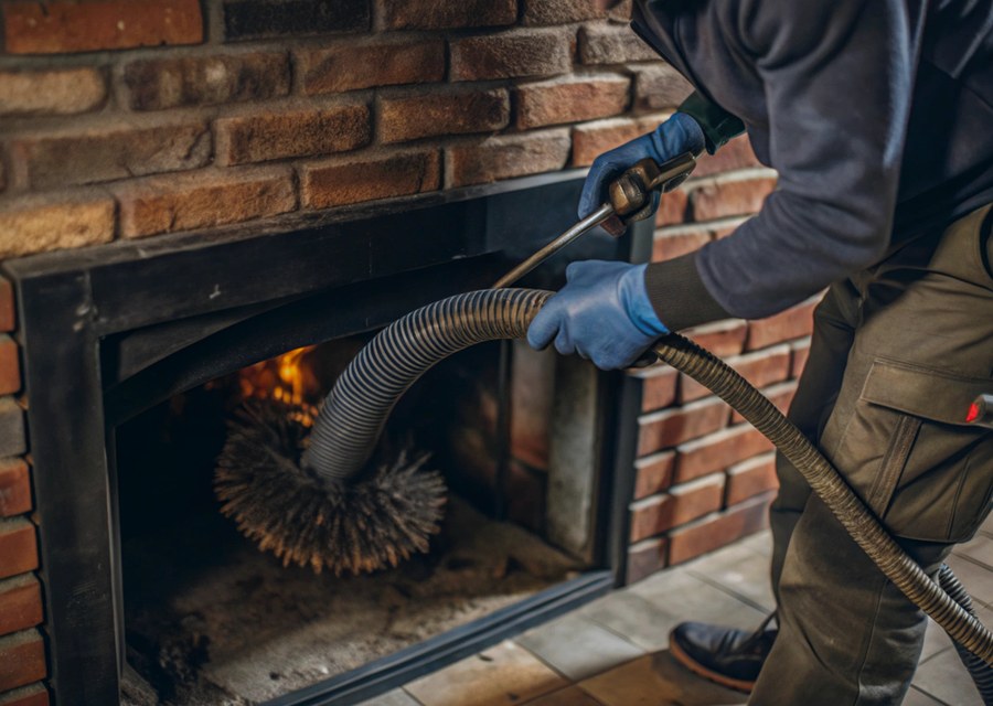 Chimney sweep at work near Williamstown, MA